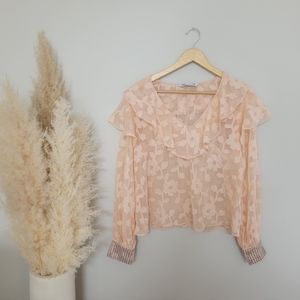 Zara sheer floral design top  Pink peach barbie barbiecore